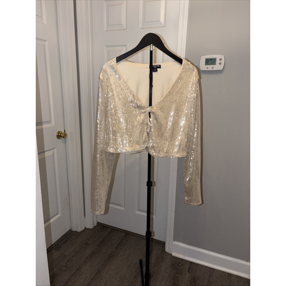 Pretty Little Thing sequin Tie Front Crop Top 12 Plunging V Neck Mermaidcore EUC